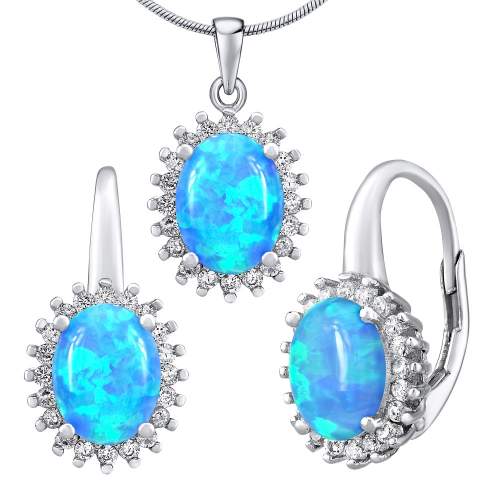 Stříbrný opálový set šperků ORIANA náušnice a přívěsek LPSPS1368B