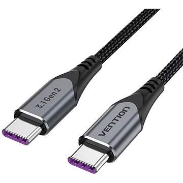 Datový kabel Vention USB-C 3.1 Gen 2 100W 10Gbps Cable 0.5M Gray Aluminum Alloy Type