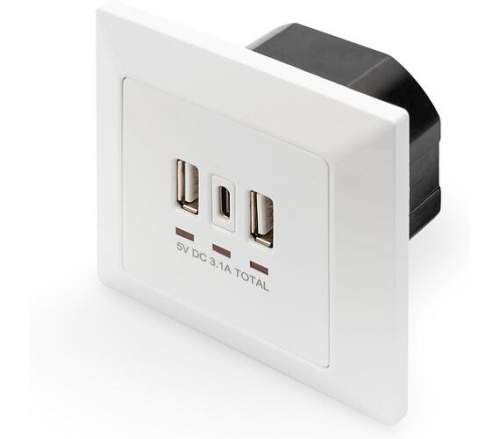DIGITUS Nabíjecí zásuvka na zeď pro smartphony/tablety s 2 x USB A, 1 x USB Type-C ™, 3100 mA, UP