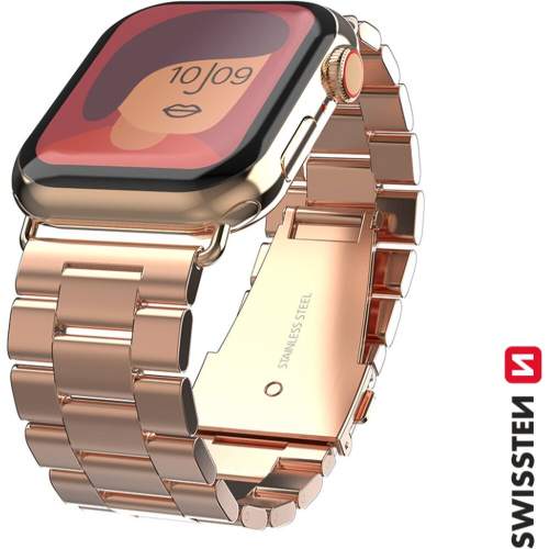 Kovový řemínek Swissten pro Apple Watch 42-44 mm, růžovo zlatá