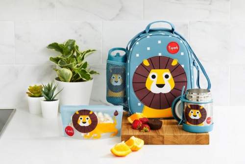 3 Sprouts Stainless Steel Termoska na jídlo + vidlička Lion Blue