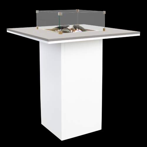 Krbový plynový stůl Cosiloft barový stůl bílý rám / šedá deska COSI