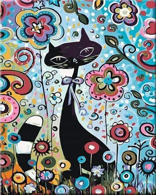 Zuty Malování podle čísel Kočka v květinách