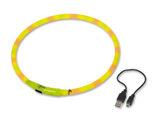 Obojek plast svítící - žlutý, dobíjení USB Nobby 70 cm