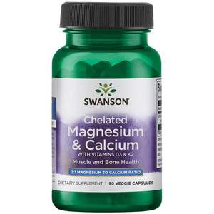 Swanson Chelated Magnesium & Calcium with Vitamins D3 & K2 90 ks vegetariánská kapsle