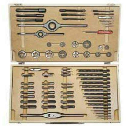 Závitníky a závitová očka, jemné stoupání, M4x0,5 - M14x1,5, sada 62 ks - Bučovice Tools