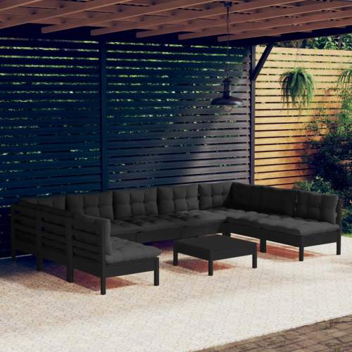 VIDA zahrada-XL 10dílná zahradní sedací souprava podušky černá masivní borovice