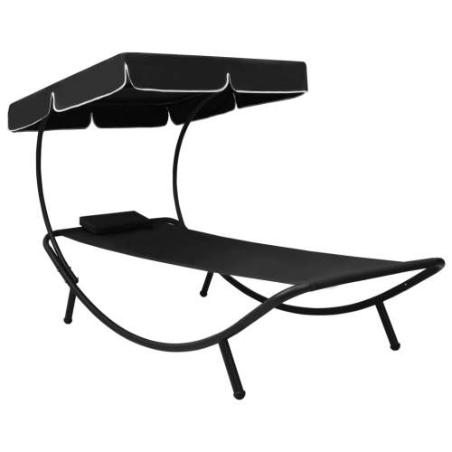 VIDA zahrada-XL Zahradní postel s baldachýnem a polštářem černá
