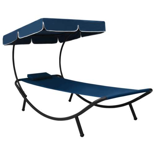 VIDA zahrada-XL Zahradní postel s baldachýnem a polštářem modrá