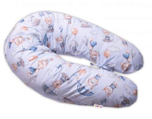 Baby Nellys Kojící bavlněný polštář - relaxační poduška Létající zvířátka, modrý