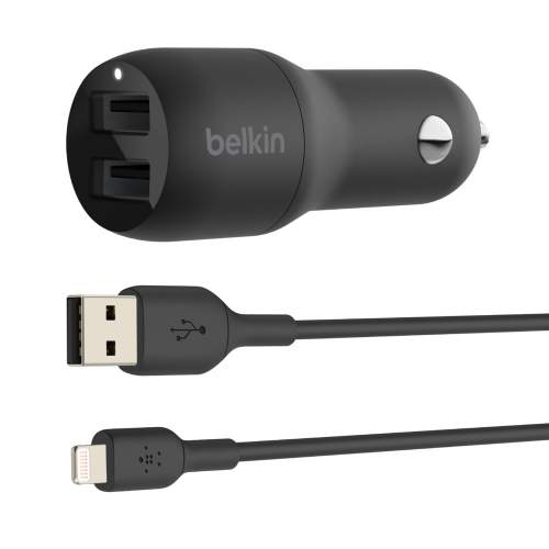 Belkin Dual USB-A Car Charger with A-LTG CCD001bt1MBK
