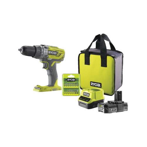 Ryobi R18PD3-120SA17 aku 18V příklepová vrtačka + 1x 2Ah baterie + nabíječka + taška + sada bitů