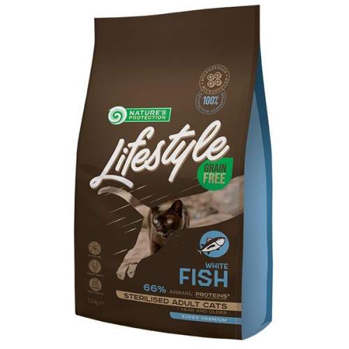 Nature's Protection kočka Dry LifeStyle GF Sterilised W.Fish 1,5 kg