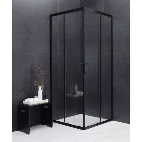 MEXEN/S Rio čtvercový sprchový kout 80 x 80 cm, transparent, černý + vanička se sifonem Flat, černý 860-080-080-80-00-4070B