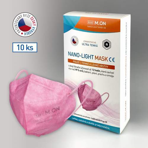 Česká nano rouška NANO LIGHT MASK ve tvaru respirátoru  10 ks  růžová