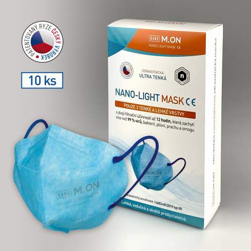 Česká nano rouška NANO LIGHT MASK ve tvaru respirátoru  10 ks  modrá