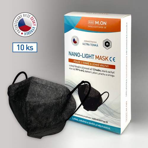 Česká nano rouška NANO LIGHT MASK ve tvaru respirátoru  10 ks  černá