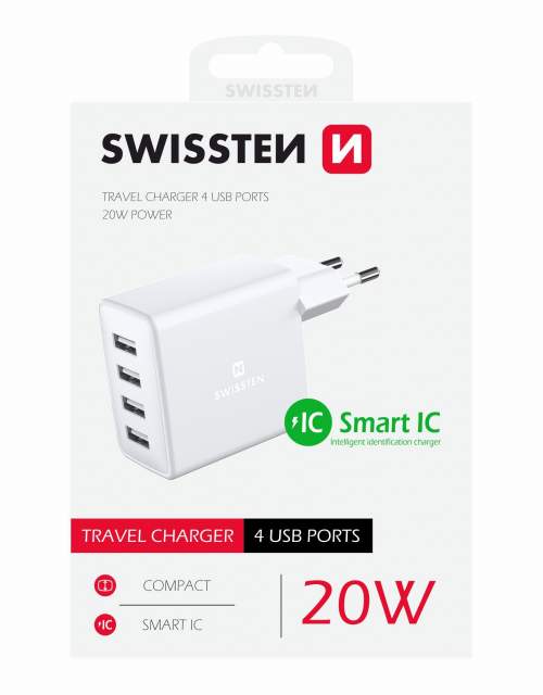 Swissten 4x USB 4A 20W bílý; 22053100