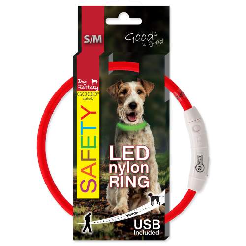 Dog Fantasy LED nylonový S/M - červená