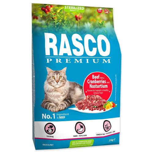 RASCO Premium Cat Kibbles Sterilized, Beef, Cranberries, Nasturtium - 2 kg