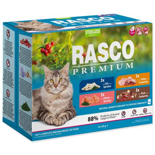 RASCO Premium Cat Pouch Sterilized - kapsičky 3x losos 3x sleď 3x kachna, 3x krocan 1020 g