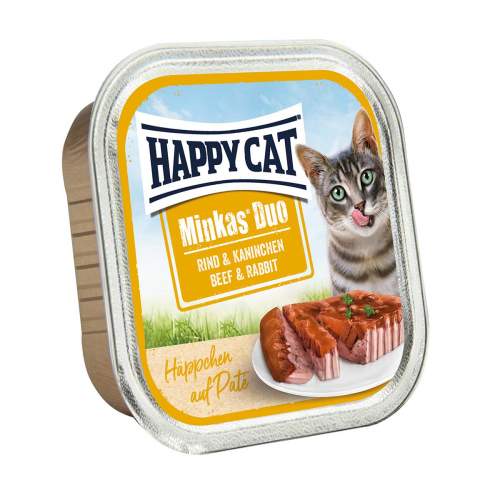 Happy Cat Paté s kousky hovězího masa a králíka, 12 x 100 g