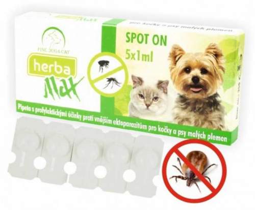 Juko Max Herba Spot-on Dog & Cat antiparazatiní kapsle, pes a kočka 5 x 1 ml