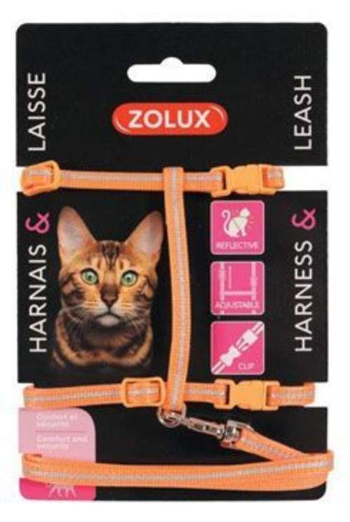 Zolux Postroj kočka s vodítkem 1,2m oranžový