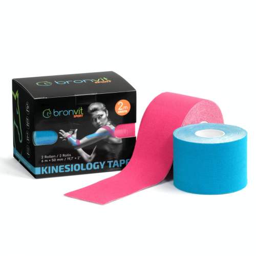 BRONVIT Sport Kinesio Tape set 2 x 5cm x 6m modrá + růžová