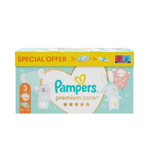 PAMPERS Toy Box Premium Care pleny S3 120 ks, 6-10kg + ubrousky Aqua Pure