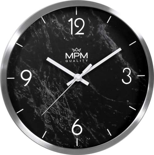 MPM Kovové černé kulaté hodiny MPM Stone II - E01.3944