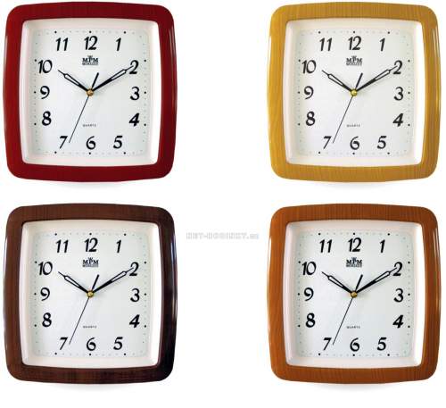 MPM Plastové hranaté hodiny v imitaci dřeva MPM E01.2459
