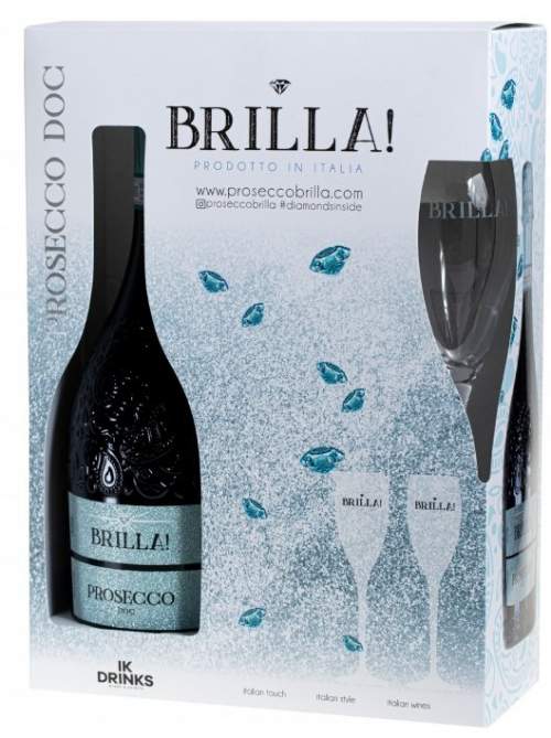 Brilla Prosecco Spumante Extra Dry + 2 sklenice, 0,75l