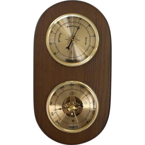 MPM Dřevěné nástěnné hodiny s teploměrem a barometrem