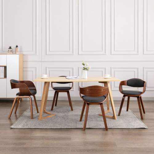 Jídelní židle 4 ks ohýbané dřevo a šedý textil