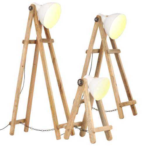 Stojací lampy 3 ks bílé E27 masivní mangovníkové dřevo