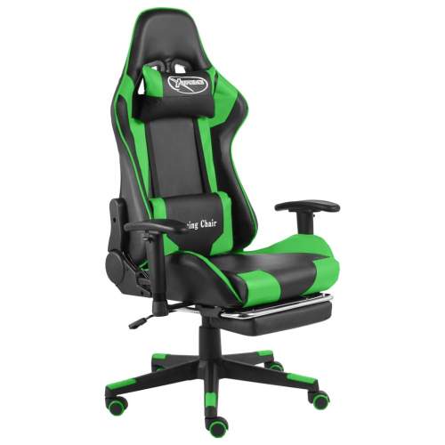 Otočná herní židle s podnožkou zelená PVC