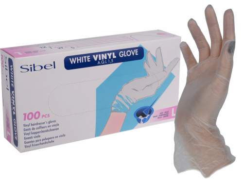 SIBEL L 8-9 White Vinyl Gloves 100ks