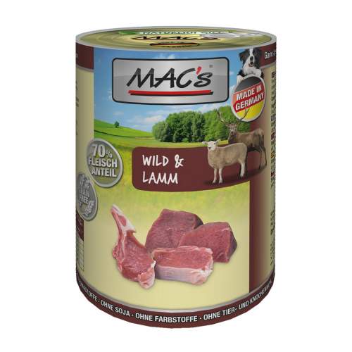 Macs Dog masová konzerva pro psy (zvěřina a jehněčí s těstovinami) Balení: 400 g