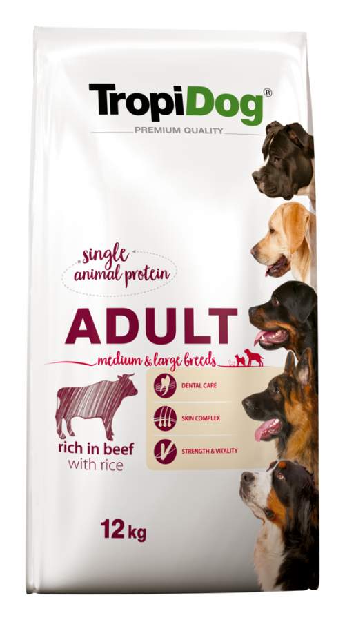 TROPIDOG Premium Adult medium & large breed Rich v HOVĚZÍM, s RÝŽÍ 12kg