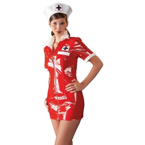 Black Level Nurse Dress - lakovaný kostým sestřičky (červený)