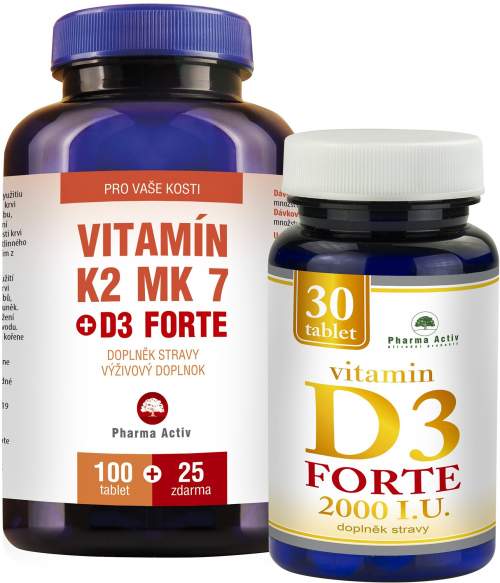 Pharma Activ Vitamín K2 MK7 + D3 FORTE 125 tbl. + Vitamín D3 Forte 30 tbl.