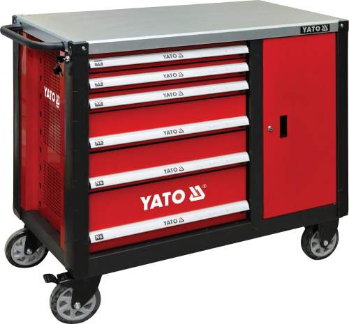 YATO YT-09002 Skříňka dílenská pojízdná 6 zásuvek +zavírací skříň červená