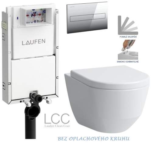 LAUFEN Podomít. systém LIS TW1 SET s chromovým tlačítkem + WC LAUFEN PRO LCC RIMLESS + SEDÁTKO H8946630000001CR LP2