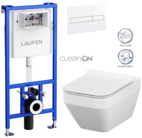 LAUFEN CW1 SET s bílým tlačítkem + WC CERSANIT CLEANON CREA čtverec + SEDÁTKO