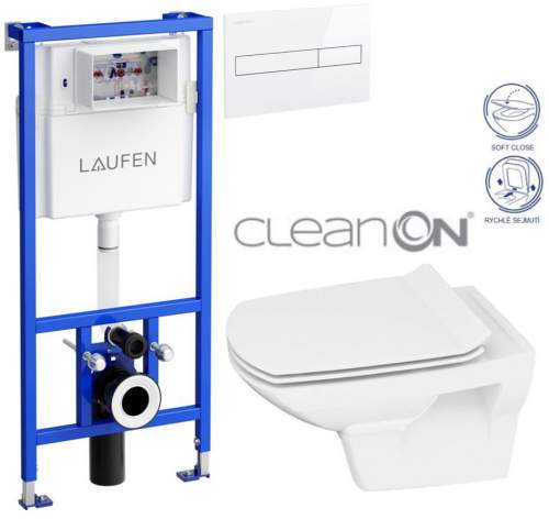 LAUFEN CW1 SET s bílým tlačítkem + WC CERSANIT CLEANON CARINA + SEDÁTKO