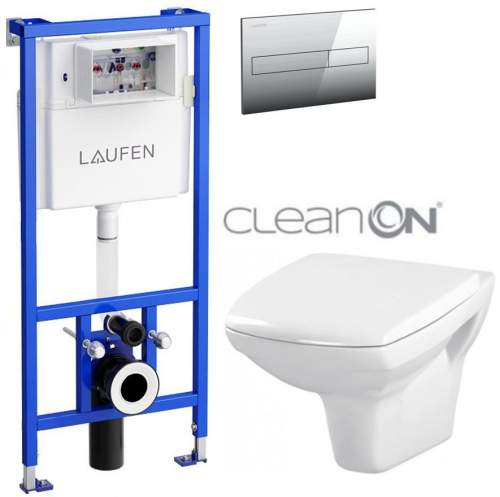 LAUFEN CW1 SET s chromovým tlačítkem + WC CERSANIT CLEANON CARINA + SEDÁTKO