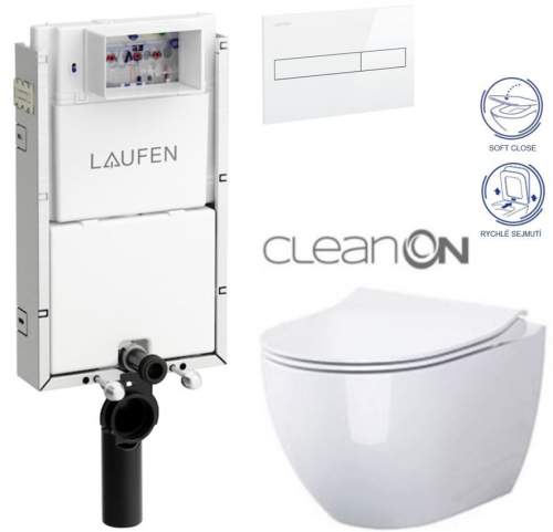 LAUFEN LIS TW1 SET s bílým tlačítkem + WC CERSANIT ZEN CLEANON + SEDÁTKO