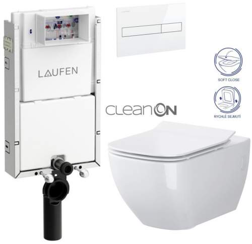 LAUFEN LIS TW1 SET s bílým tlačítkem + WC CERSANIT VIRGO CLEANON + SEDÁTKO