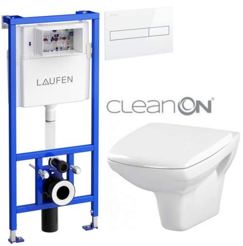 LAUFEN CW1 SET s bílým tlačítkem + WC CERSANIT CLEANON CARINA + SEDÁTKO